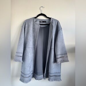 Faux Suede Zara Women's Elegant Gray Cape Jacket